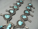 Rare Turquoise Vintage Native American Navajo Sterling Silver Squash Blossom Necklace-Nativo Arts