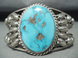 Fabulous Native American Navajo Kingman Turquoise Sterling Silver Bracelet Huge-Nativo Arts