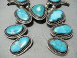 Signed Vintage Native American Navajo Blue Turquoise Sterling Silver Squash Blossom Necklace-Nativo Arts