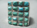 Native American Huge Vintage Navajo Turquoise Squared Inlay Sterling Silver Ring-Nativo Arts