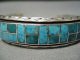 Museum Vintage Native American Navajo Carico Lake Turquoise Inlay Sterling Silver Bracelet Old-Nativo Arts