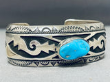 Authentic Thomas Singer Vintage Native American Navajo Turquoise Geo Sterling Silver Bracelet-Nativo Arts