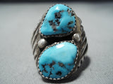 Huge Men's Vintage Native American Navajo Morenci Turquoise Sterling Silver Ring Old-Nativo Arts