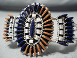 Dazzling Native American Zuni Lapis Coral Needlepoint Sterling Silver Bracelet-Nativo Arts