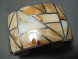 Thick 140 Gram Heavy Wide Vintage Native American Navajo Shell Sterling Silver Bracelet-Nativo Arts