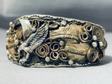 Detailed Vintage Native American Navajo Eagle Gold Sterling Silver Bracelet-Nativo Arts