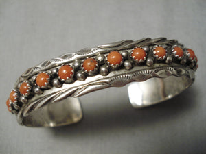 Incredible Vintage Native American Navajo Coral Snake Eyes Sterling Silver Bracelet-Nativo Arts