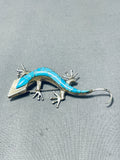 Charming Native American Navajo Sleeping Beauty Turquoise Sterling Silver Gecko Pin-Nativo Arts