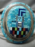 Stunning Vintage Native American Navajo Inlay Kachina Piaso Sterling Silver Bracelet-Nativo Arts