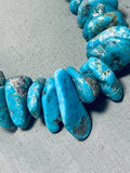 Native American 426 Grams Chunky Turquoise Nugget Signed Sterling Silver Necklace-Nativo Arts