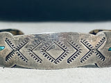 Detailed Vintage Native American Navajo Turquoise Coral Sterling Silver Bracelet Old-Nativo Arts