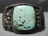 Museum Vintage Native American Navajo Squared Green Turquoise Sterling Silver Bracelet Old-Nativo Arts