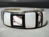 One Of The Most Unique Vintage Native American Navajo Agate Sterling Silver Inlay Bracelet-Nativo Arts
