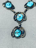 Rar Elonger Vintage Native American Navajo Turquoise Sterling Silver Necklace Old-Nativo Arts