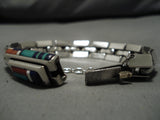 Best Vintage Native American Navajo Jimmie King Jr Turquoise Inlay Link Sterling Silver Bracelet-Nativo Arts