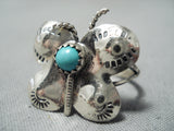 Detailed Vintage Native American Navajo Turquoise Butterfly Sterling Silver Ring-Nativo Arts