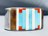 Long Turquoise Inlay Vintage Southwest Sterling Silver Bracelet Cuff-Nativo Arts