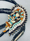 Museum Vintage Native American Zuni Blue Gem Turquoise Sterling Silver Bolo-Nativo Arts