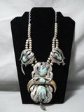 One Of The Finest Vintage Native American Navajo Turquoise Sterling Silver Leaf Necklace Old-Nativo Arts