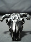 Heavy Fascinating San Felipe Sterling Silver Skull Ring-Nativo Arts