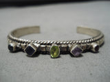 Marvelous Vintage Navajo Topaz Amethyst Sterling Silver Native American Bracelet-Nativo Arts
