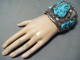 One Of Biggest Best Vintage Native American Navajo Men's Turquoise Sterling Silver Bracelet-Nativo Arts