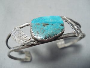 Fantastic Vintage Native American Navajo Pilot Mountain Turquoise Sterling Silver Bracelet Old-Nativo Arts