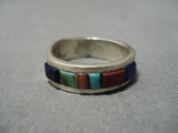Important Inlay Artist Vintage Native American Navajo Turquoise Sterling Silver Ring Old-Nativo Arts