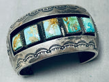 Kokopelli Side Vintage Native American Navajo Green Turquoise Sterling Silver Bracelet-Nativo Arts