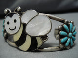 Don & Viola Eriacho Bee Turquoise Sterling Silver Zuni Native American Bracelet-Nativo Arts