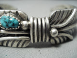 Outstanding Native American Navajo Sleeping Beauty Sterling Silver Feather Bracelet-Nativo Arts