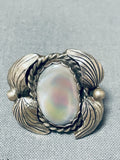 Superb Vintage Native American Navajo Mother Of Pearl Sterling Silver Leaves Ring-Nativo Arts