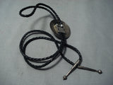 Detailed Vintage Native American Navajo Old Kingman Turquoise Sterling Silver Bolo Tie Old-Nativo Arts