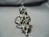 Native American Incredible Authentic Vintage Zuni Edaakie Turquoise Sterling Silver Ring Old-Nativo Arts