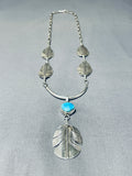 Native American Authentic Ben Begaye (d.) Vintage Turquoise Feather Sterling Silver Necklace-Nativo Arts