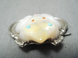 Fabulous Toad Native American Navajo Mother Of Pearl Sterling Silver Frog Pin-Nativo Arts