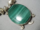 Stunning Vintage Native American Navajo Hand Tooled Sterling Silver Malachite Necklace-Nativo Arts