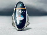 Cosmic Native American Navajo Turquoise Coral Sterling Silver Ring-Nativo Arts