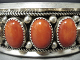 Magnificent Native American Navajo Les Nez Coral Sterling Silver Bracelet-Nativo Arts