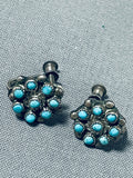 Beautiful Vintage Native American Zuni Blue Gem Turquoise Sterling Silver Earrings-Nativo Arts