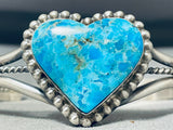 Adorable Native American Navajo Pilot Mountain Turquoise Sterling Silver Heart Bracelet-Nativo Arts