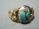 Incredible 14k Gold Vintage Navajo Spiderweb Turquoise Native American Ring-Nativo Arts
