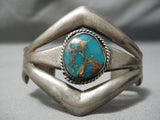 Thick And Sturdy!! Vintage Native American Navajo Turquoise Sterling Silver Bracelet Old-Nativo Arts