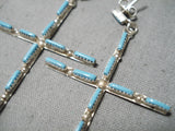 Wonderful Vintage Native American Zuni Turquoise Sterling Silver Cross Earrings Old-Nativo Arts