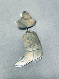 Whimsical Vintage Native American Navajo Cowboy Hat Boot Sterling Silver Tie Pin-Nativo Arts