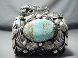 Native American 224 Gram Massive Buffalo #8 Turquoise Sterling Silver Bracelet-Nativo Arts