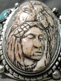 Native American One Of The Most Detailed Ever Vintagr Turquoise Sterling Silver Bracelet-Nativo Arts