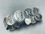 Outstanding Native American Navajo Signed Blue Diamond Turquoise 10 Mercury Dimes Bracelet-Nativo Arts