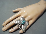 Superb San Felipe Native American Turquoise Sterling Silver Butterfly Ring-Nativo Arts