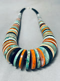 237 Gram Rare Santo Domingo Graduating Turquoise Disc Sterling Silver Necklace-Nativo Arts